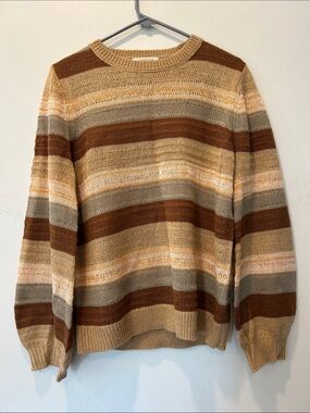 Liverpool Women's Striped Crewneck Sweater in Brown, Tan & Cream